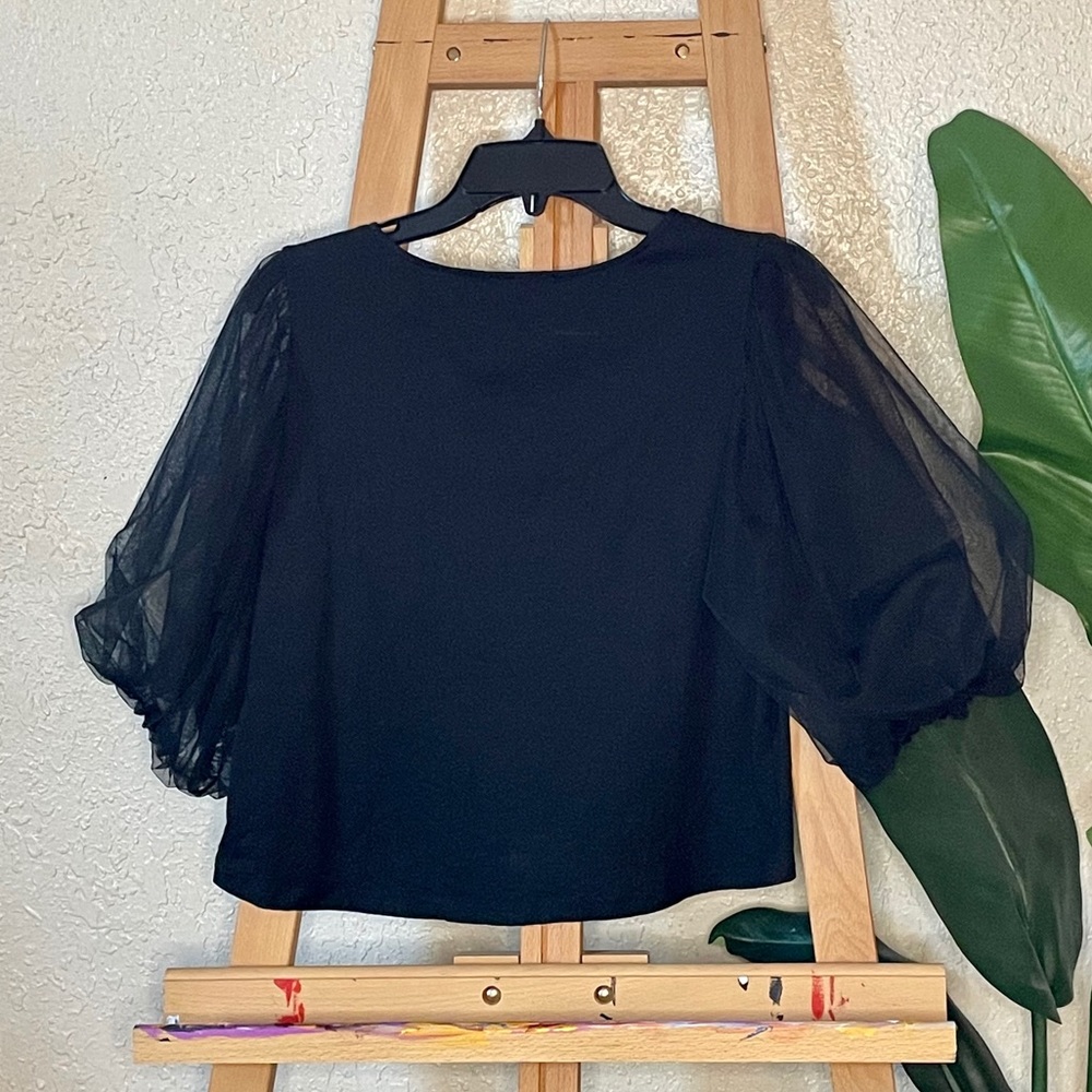 EUC Honey Pot black sheer puff sleeve cotton tee